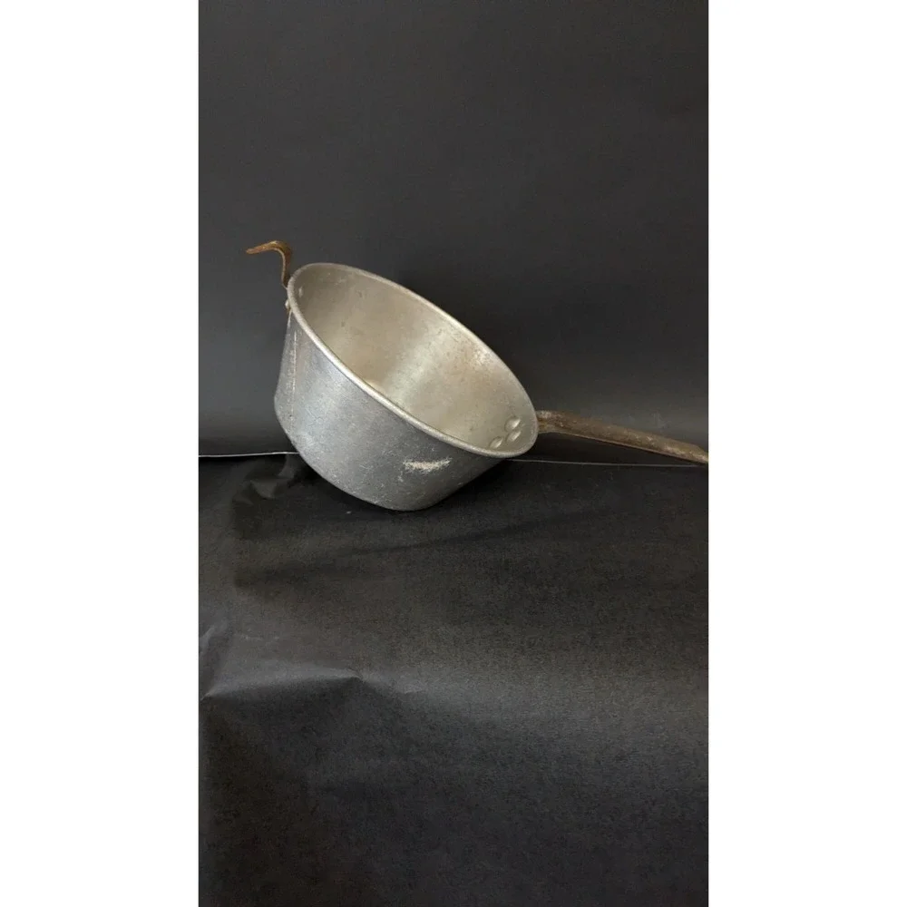 vtg Aluminum Colander Strainer Long Handle Resting Hook Silver Rustic‎ Kitchen